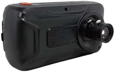 Angled view of the camera and lens