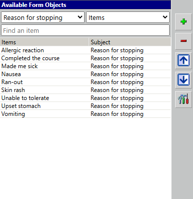 ICE form vocabulary and reusable clinical items, captured without patient data